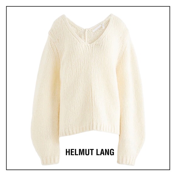 NWT Helmut Lang Wide Double V-Neck Chunky Knit Sweater in Ivory - Picture 14 of 14